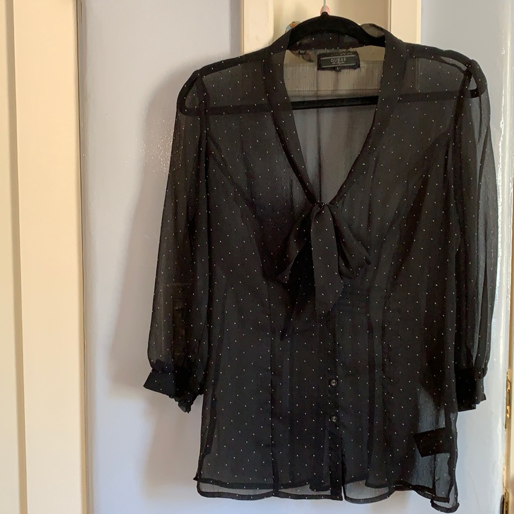 Guess Sheer black blouse. Large